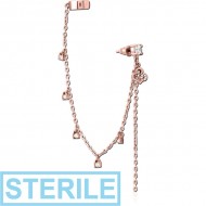 STERILE ROSE GOLD PVD COATED SURGICAL STEEL JEWELLED EAR CUFF - HEART AND LOCK PIERCING