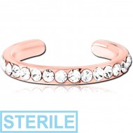 STERILE ROSE GOLD PVD COATED SURGICAL STEEL JEWELLED EAR CUFF PIERCING