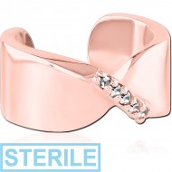 STERILE ROSE GOLD PVD COATED SURGICAL STEEL JEWELLED EAR CUFF PIERCING