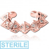 STERILE ROSE GOLD PVD COATED SURGICAL STEEL JEWELLED EAR CUFF PIERCING