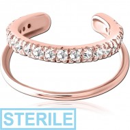 STERILE ROSE GOLD PVD COATED SURGICAL STEEL JEWELLED EAR CUFF PIERCING