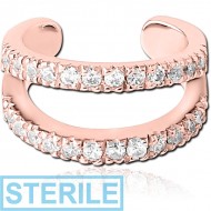 STERILE ROSE GOLD PVD COATED SURGICAL STEEL JEWELLED EAR CUFF PIERCING