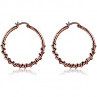 STERILE ROSE GOLD PVD COATED SURGICAL STEEL TWISTED WIRE EARRINGS PIERCING