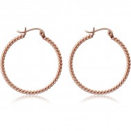 STERILE ROSE GOLD PVD COATED SURGICAL STEEL TWISTED WIRE EARRINGS PIERCING