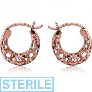 STERILE ROSE GOLD PVD COATED SURGICAL STEEL JEWELLED HOOP EARRINGS PIERCING