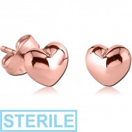 STERILE ROSE GOLD PVD COATED SURGICAL STEEL EAR STUDS PAIR - HEART PIERCING