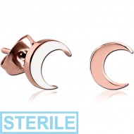 STERILE ROSE GOLD PVD COATED SURGICAL STEEL EAR STUDS PAIR - CRESCENT PIERCING