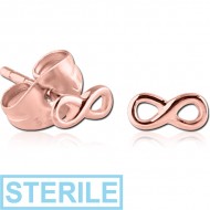 STERILE ROSE GOLD PVD COATED SURGICAL STEEL EAR STUDS PAIR - INFINITY PIERCING