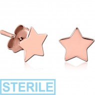 STERILE ROSE GOLD PVD COATED SURGICAL STEEL EAR STUDS PAIR - STAR FLAT PIERCING