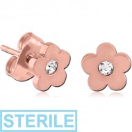 STERILE ROSE GOLD PVD COATED SURGICAL STEEL EAR STUDS PAIR - FLOWER PIERCING