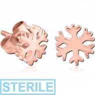 STERILE ROSE GOLD PVD COATED SURGICAL STEEL EAR STUDS PAIR - SNOWFLAKE PIERCING