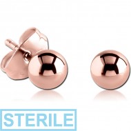 STERILE ROSE GOLD PVD COATED SURGICAL STEEL EAR STUDS PAIR - BALL 3MM