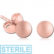 STERILE ROSE GOLD PVD COATED SURGICAL STEEL EAR STUDS PAIR - SANDBLAST BALL 3MM PIERCING