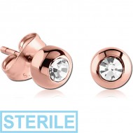 STERILE ROSE GOLD PVD COATED SURGICAL STEEL EAR STUDS PAIR PIERCING
