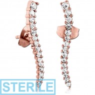 STERILE ROSE GOLD PVD COATED SURGICAL STEEL JEWELLED EAR STUDS PAIR PIERCING
