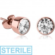 STERILE ROSE GOLD PVD COATED SURGICAL STEEL JEWELLED EARRINGS PIERCING