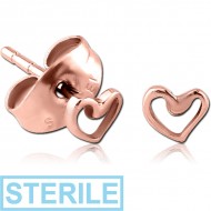 STERILE ROSE GOLD PVD COATED SURGICAL STEEL EAR STUDS PAIR - HEART PIERCING