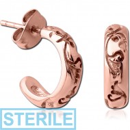 STERILE ROSE GOLD PVD COATED SURGICAL STEEL EAR STUDS PAIR - HOOP FILIGREE PIERCING