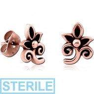 STERILE ROSE GOLD PVD COATED SURGICAL STEEL EAR STUDS PAIR PIERCING