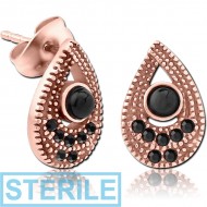 STERILE ROSE GOLD PVD COATED SURGICAL STEEL JEWELLED EAR STUDS