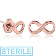 STERILE ROSE GOLD PVD COATED SURGICAL STEEL EAR STUDS PAIR - INFINITY PIERCING