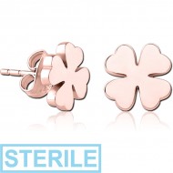 STERILE ROSE GOLD PVD COATED SURGICAL STEEL EAR STUDS - SHAMROCK PIERCING