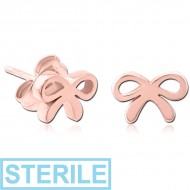 STERILE ROSE GOLD PVD COATED SURGICAL STEEL EAR STUDS - BOW PIERCING