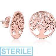 STERILE ROSE GOLD PVD COATED SURGICAL STEEL EAR STUDS - TREE PIERCING