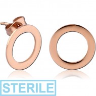 STERILE ROSE GOLD PVD SURGICAL STEEL EAR STUDS PAIR - O PIERCING