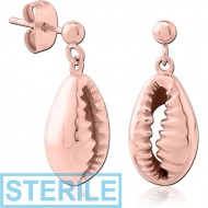STERILE ROSE GOLD PVD COATED SURGICAL STEEL EAR STUDS PAIR - SHELL PIERCING