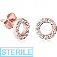 STERILE ROSE GOLD PVD COATED SURGICAL STEEL JEWELLED EAR STUDS PAIR PIERCING