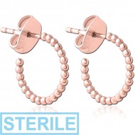 STERILE ROSE GOLD PVD COATED SURGICAL STEEL EAR STUDS PAIR PIERCING
