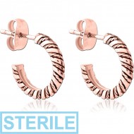 STERILE ROSE GOLD PVD COATED SURGICAL STEEL EAR STUDS PAIR PIERCING