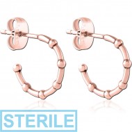 STERILE ROSE GOLD PVD COATED SURGICAL STEEL EAR STUDS PAIR PIERCING