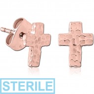 STERILE ROSE GOLD PVD COATED SURGICAL STEEL EAR STUDS -CROSS PIERCING