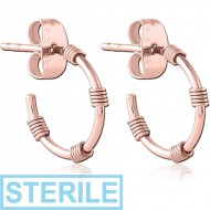 STERILE ROSE GOLD PVD COATED SURGICAL STEEL EAR STUDS PAIR PIERCING
