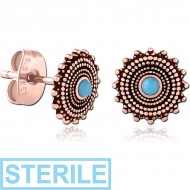 STERILE ROSE GOLD PVD COATED SURGICAL STEEL JEWELLED EAR STUDS PAIR PIERCING