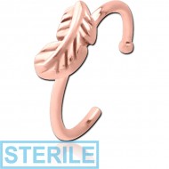 STERILE ROSE GOLD PVD COATED SURGICAL STEEL OPEN NOSE RING - FEATHER PIERCING