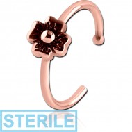 STERILE ROSE GOLD PVD COATED SURGICAL STEEL OPEN NOSE RING - FLOWER PIERCING