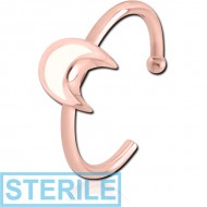 STERILE ROSE GOLD PVD COATED SURGICAL STEEL OPEN NOSE RING WITH ENAMEL - CRESCENT PIERCING