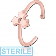 STERILE ROSE GOLD PVD COATED SURGICAL STEEL OPEN NOSE RING - TRIPLE STAR PIERCING