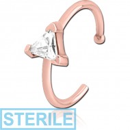 STERILE ROSE GOLD PVD COATED SURGICAL STEEL JEWELLED OPEN NOSE RING - TRIANGLE PIERCING