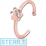 STERILE ROSE GOLD PVD COATED SURGICAL STEEL JEWELLED OPEN NOSE RING - ANIMAL PAW PIERCING