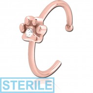 STERILE ROSE GOLD PVD COATED SURGICAL STEEL JEWELLED OPEN NOSE RING - ANIMAL PAW CENTER GEM PIERCING