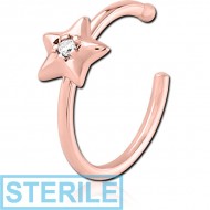 STERILE ROSE GOLD PVD COATED SURGICAL STEEL JEWELLED OPEN NOSE RING PIERCING