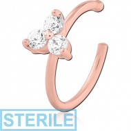 STERILE ROSE GOLD PVD COATED SURGICAL STEEL JEWELLED OPEN NOSE RING PIERCING