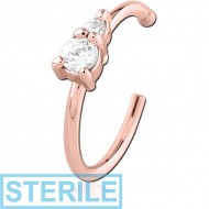 STERILE ROSE GOLD PVD COATED SURGICAL STEEL JEWELLED OPEN NOSE RING PIERCING