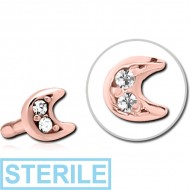 STERILE ROSE GOLD PVD COATED SURGICAL STEEL JEWELLED PUSH FIT ATTACHMENT FOR BIOFLEX INTERNAL LABRET - CRESCENT PRONGS PIERCING
