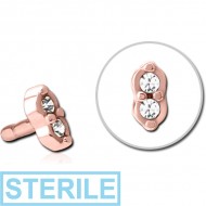 STERILE ROSE GOLD PVD COATED SURGICAL STEEL JEWELLED PUSH FIT ATTACHMENT FOR BIOFLEX INTERNAL LABRET - TWO GEMS EYES PIERCING