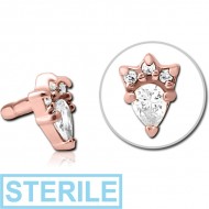 STERILE ROSE GOLD PVD COATED SURGICAL STEEL JEWELLED PUSH FIT ATTACHMENT FOR BIOFLEX INTERNAL LABRET - JESTER HAT PIERCING